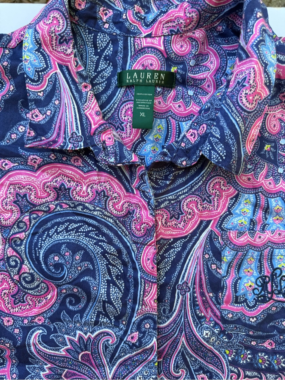 Ralph Lauren Navy Paisley Button-Up with Pink and Light Blue Accents sleepwear - Picture 2 of 6
